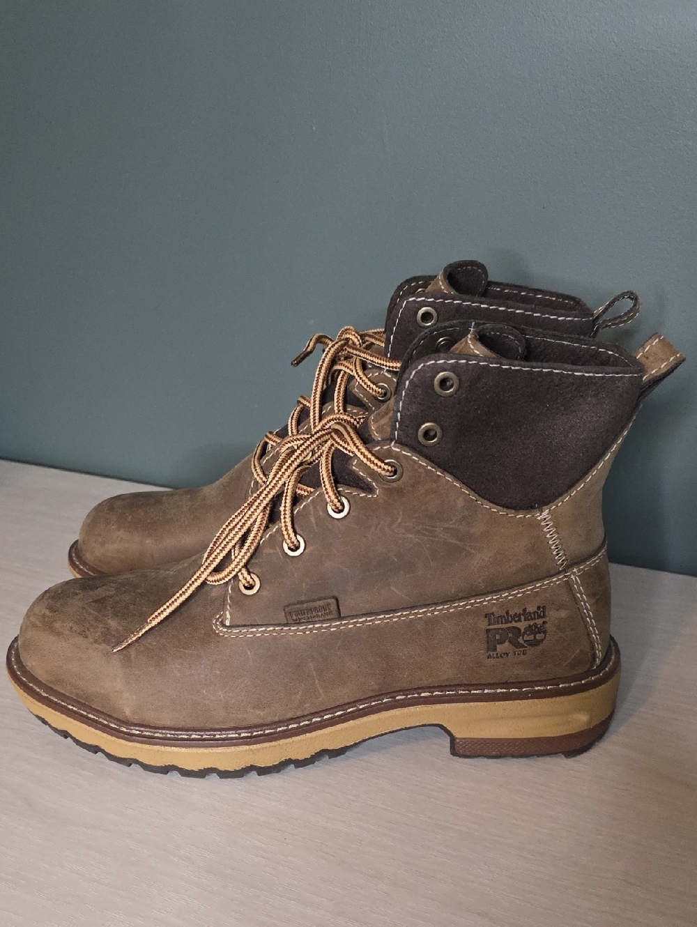 Timberland PRO Tan and Dark Brown Leather Work Boots Composite Toe Sz 7